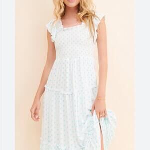 Anthropologie x Araminta James - Light Blue Flower Ruffle Sleeve Dress - Size L
